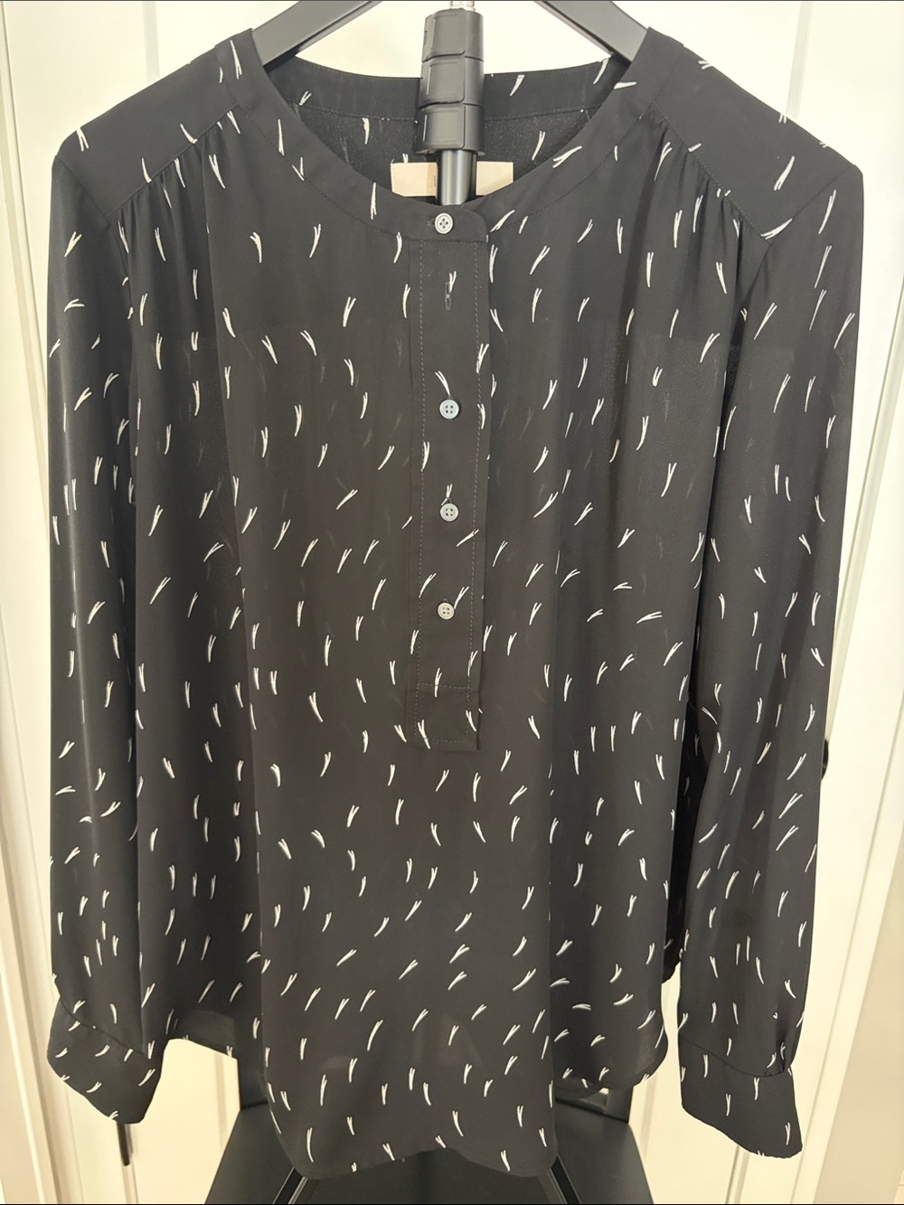 LOFT Black Blouse with White Dash Print